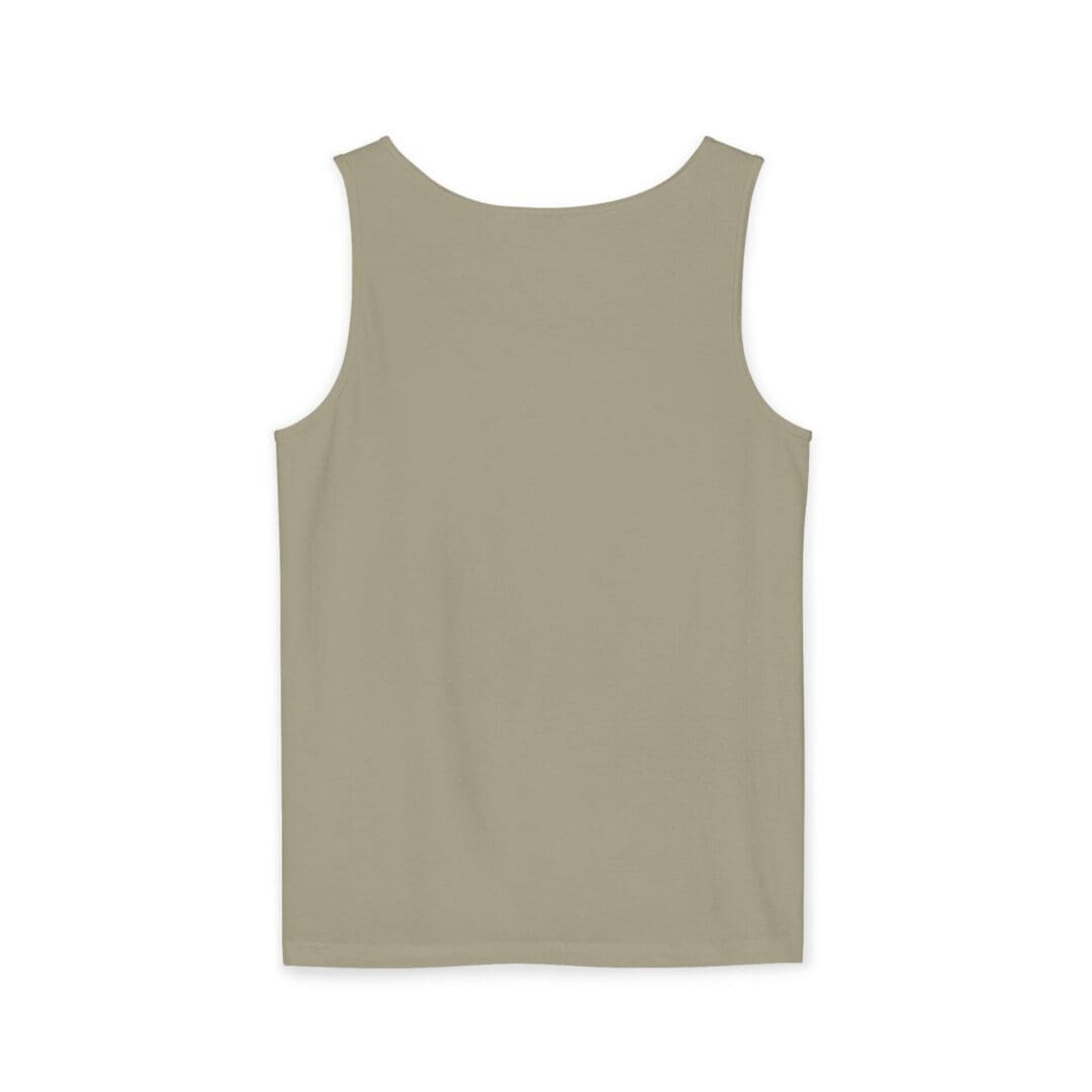 Plain beige sleeveless tank top laid flat.