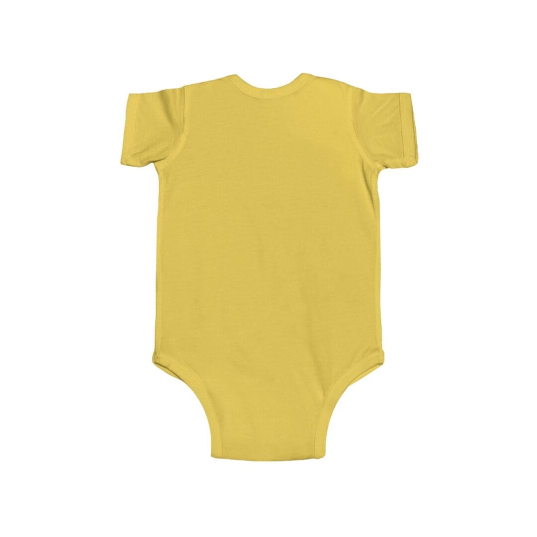 Simple yellow baby onesie with short sleeves.