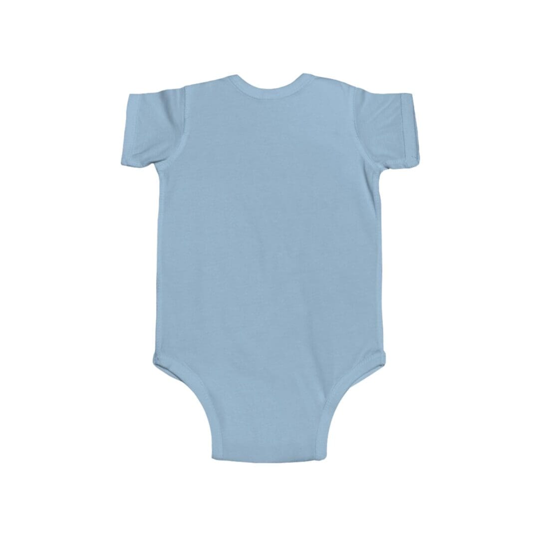 Plain light blue baby onesie with short sleeves.