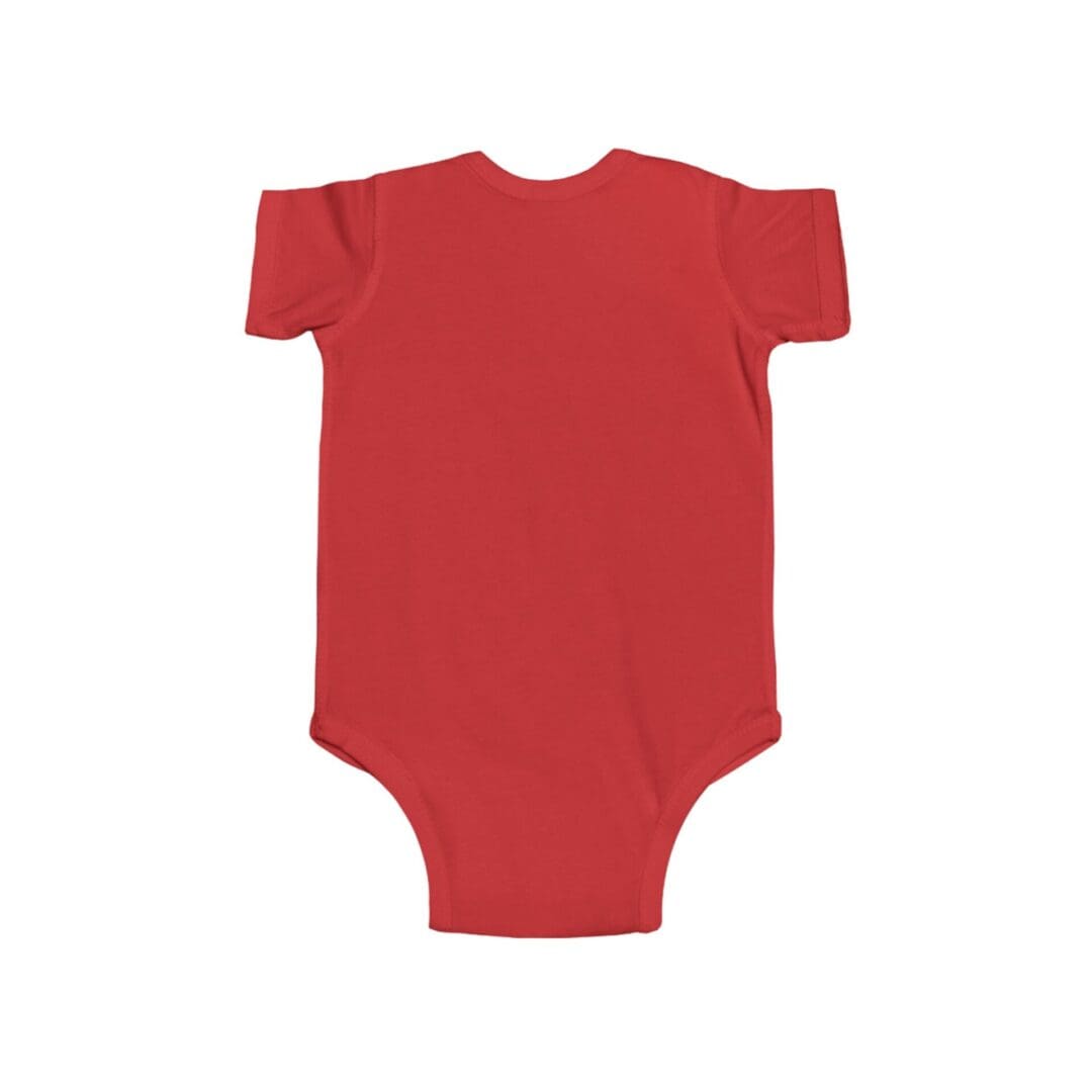 Simple red baby onesie with short sleeves.