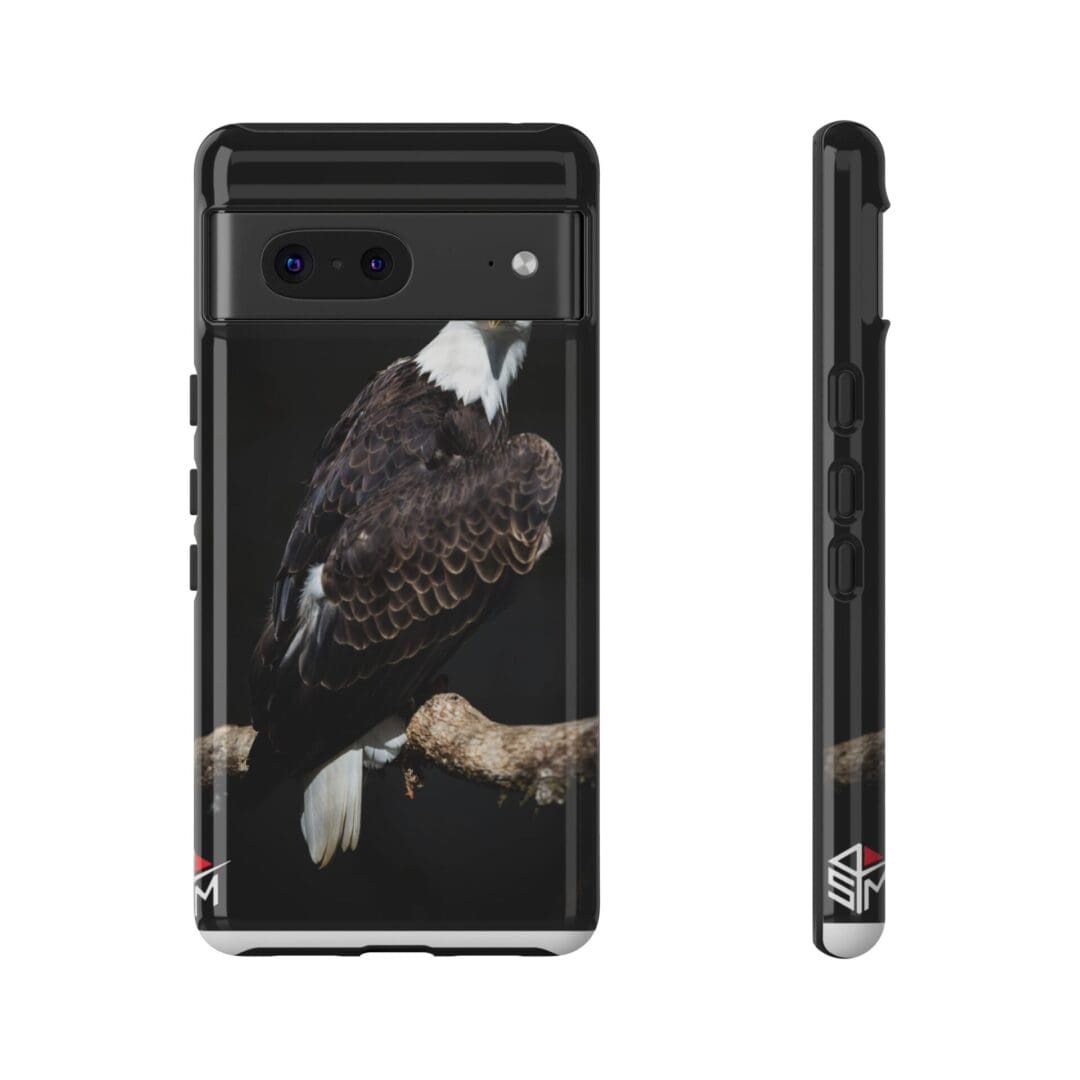 Smartphone case featuring a detailed eagle design on a black background.