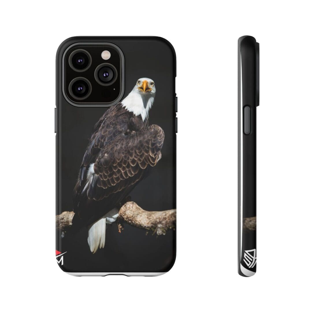 Phone case featuring a detailed eagle illustration perched on a branch.