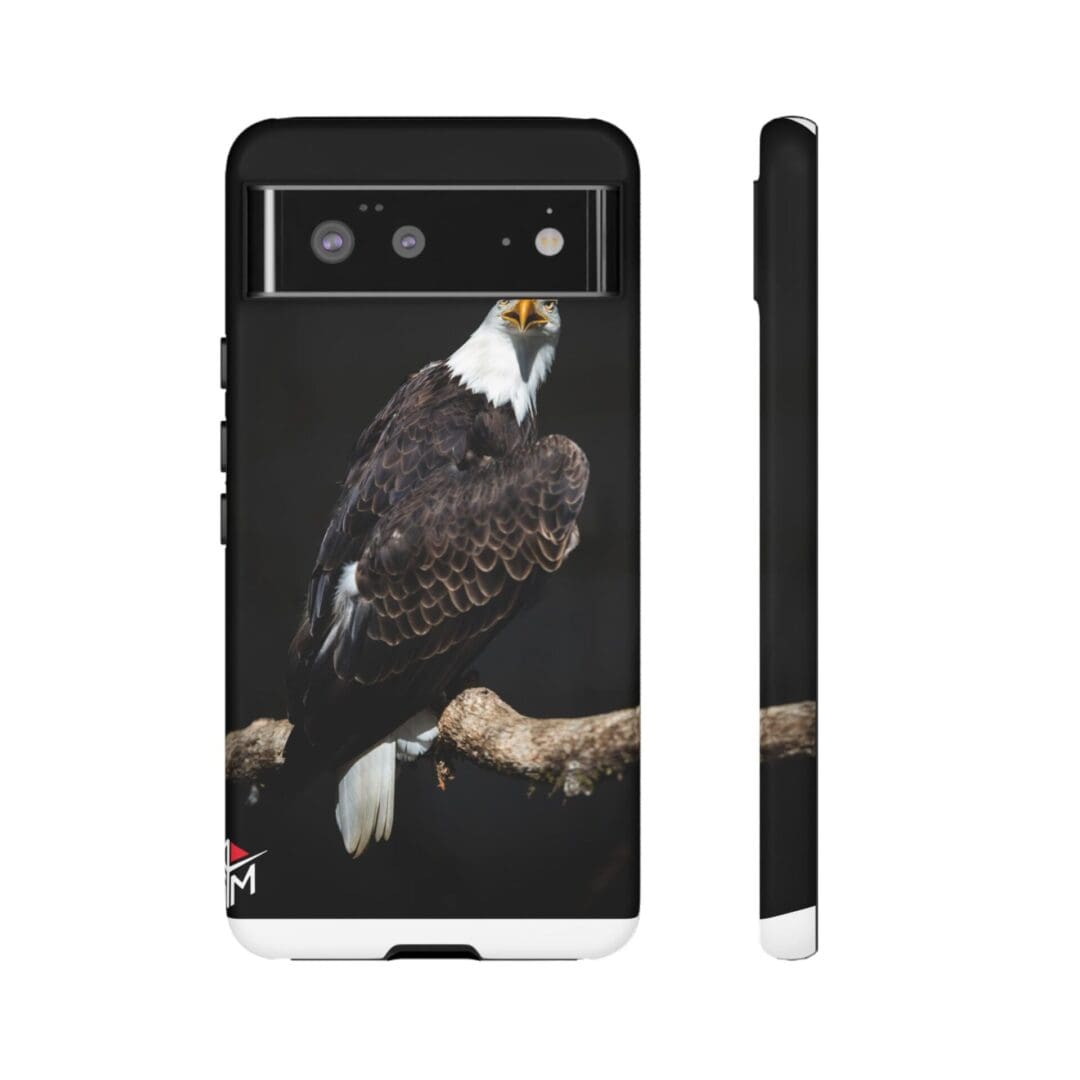 Phone case featuring a bald eagle perched on a branch.