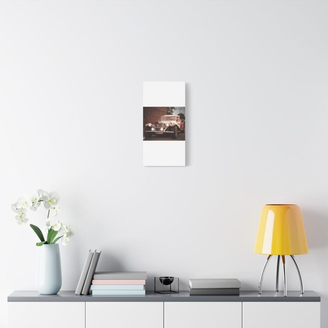 Minimalist room with a white wall, small calendar, and modern decor.