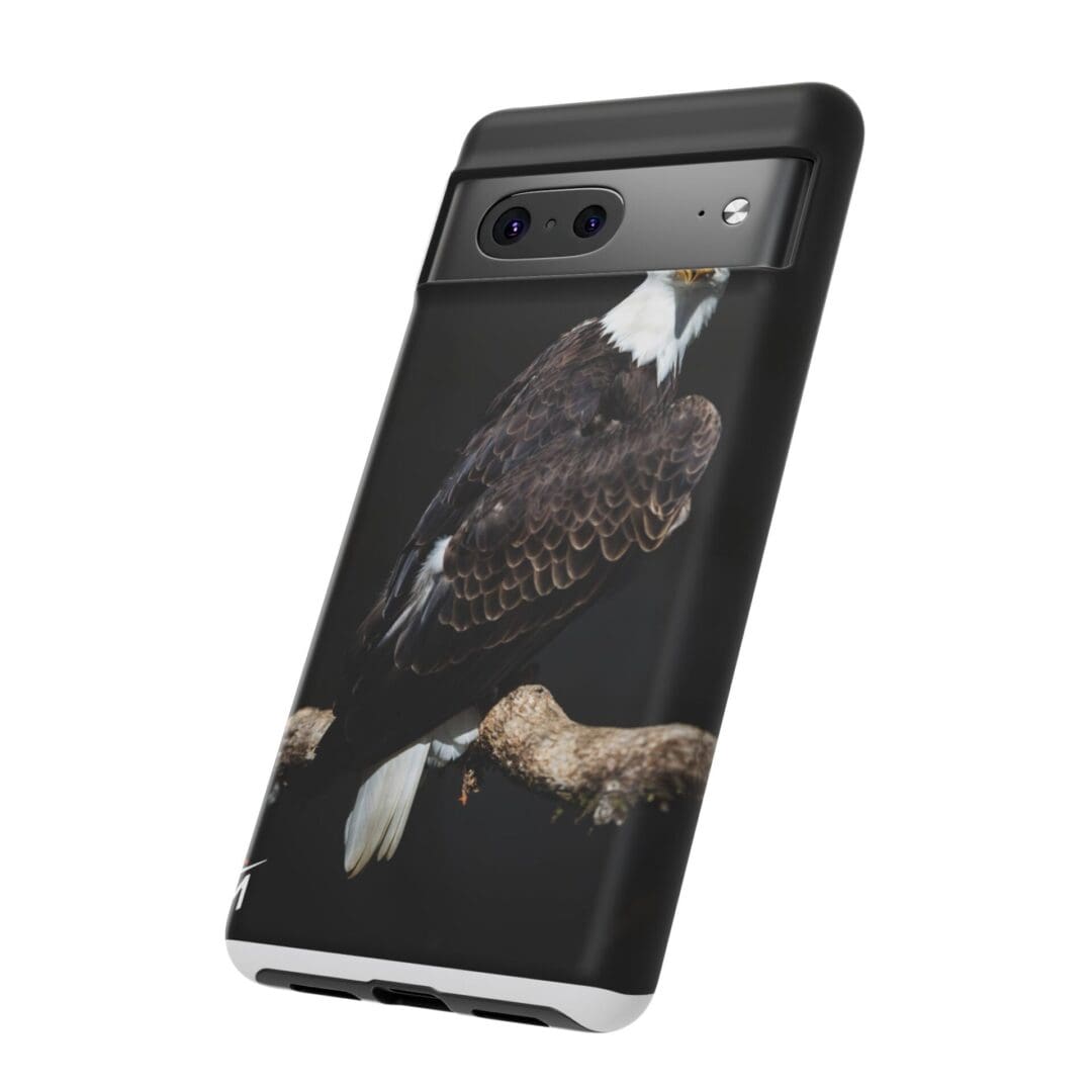 Smartphone with a custom eagle design on the back cover.