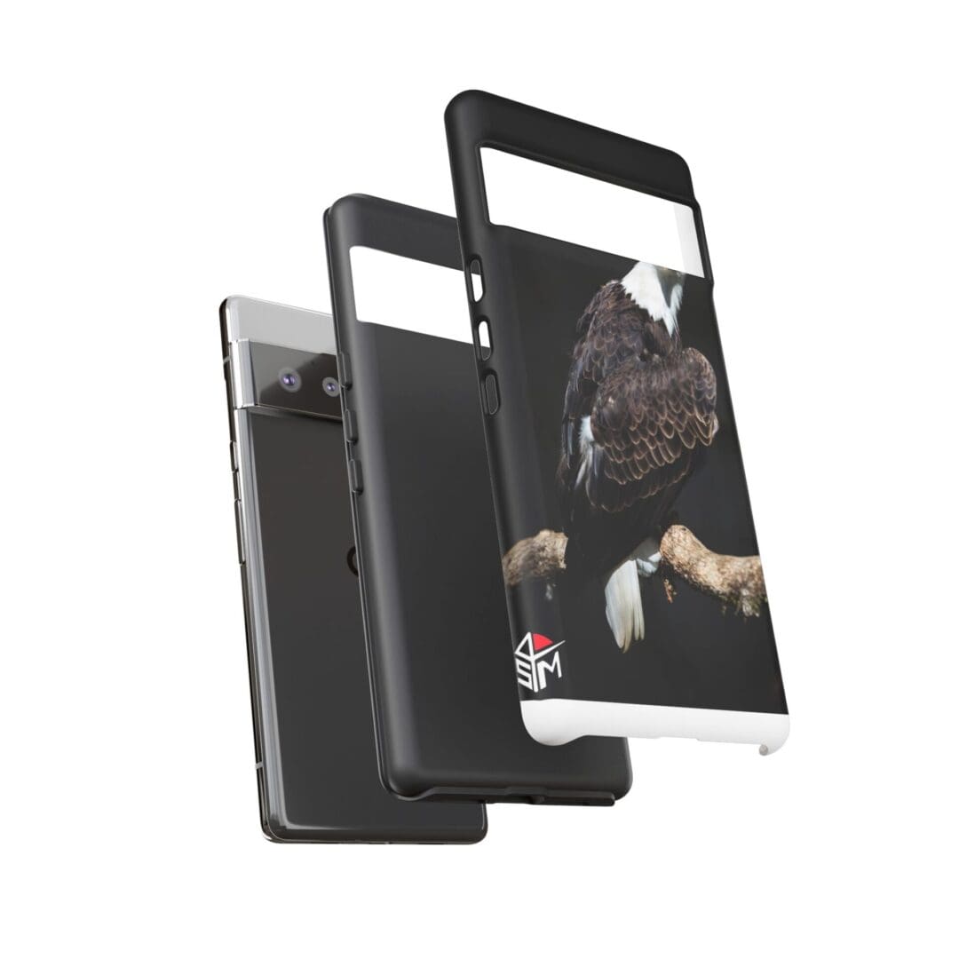 Three modern smartphones displayed with sleek designs and high-resolution screens.