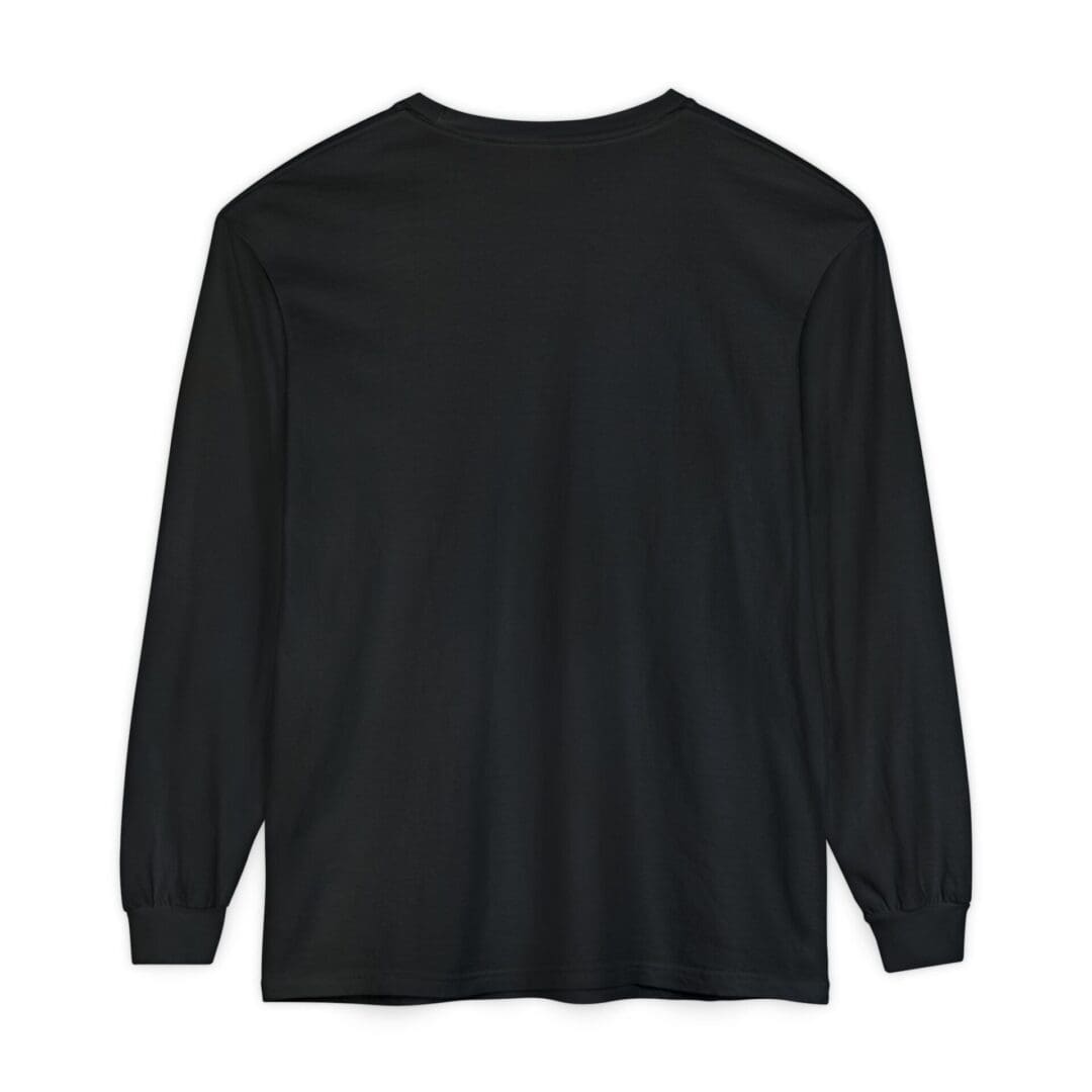 Plain black long-sleeve shirt with a round neckline.