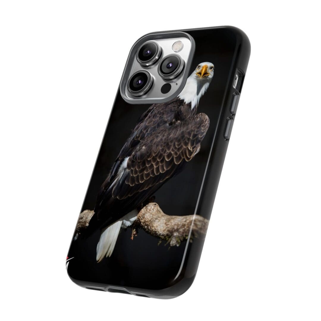 Phone case with a dark artistic bird and skull design.