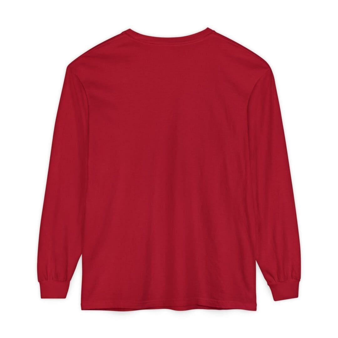 A plain red long-sleeve shirt with a simple design.