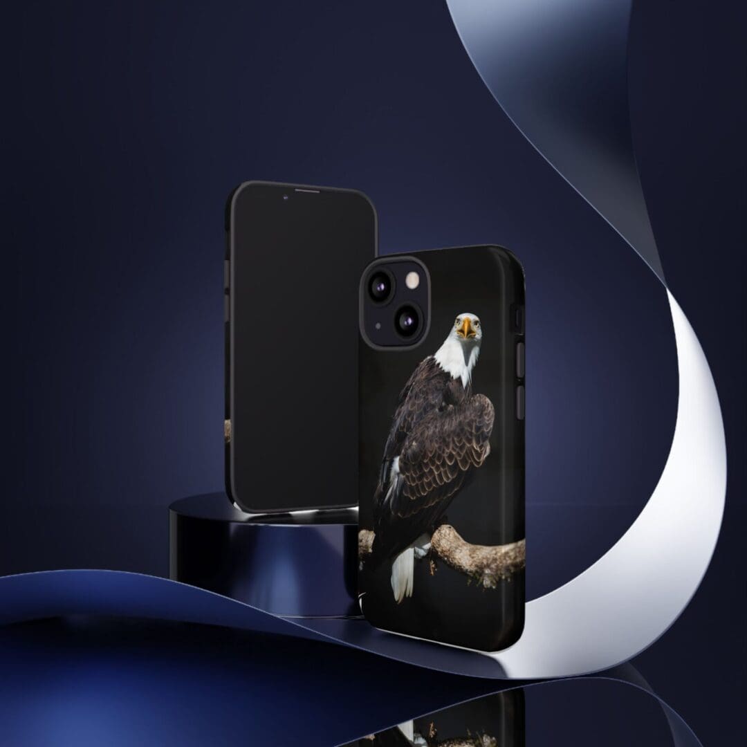 Sleek black phone case featuring a detailed, artistic portrait design.