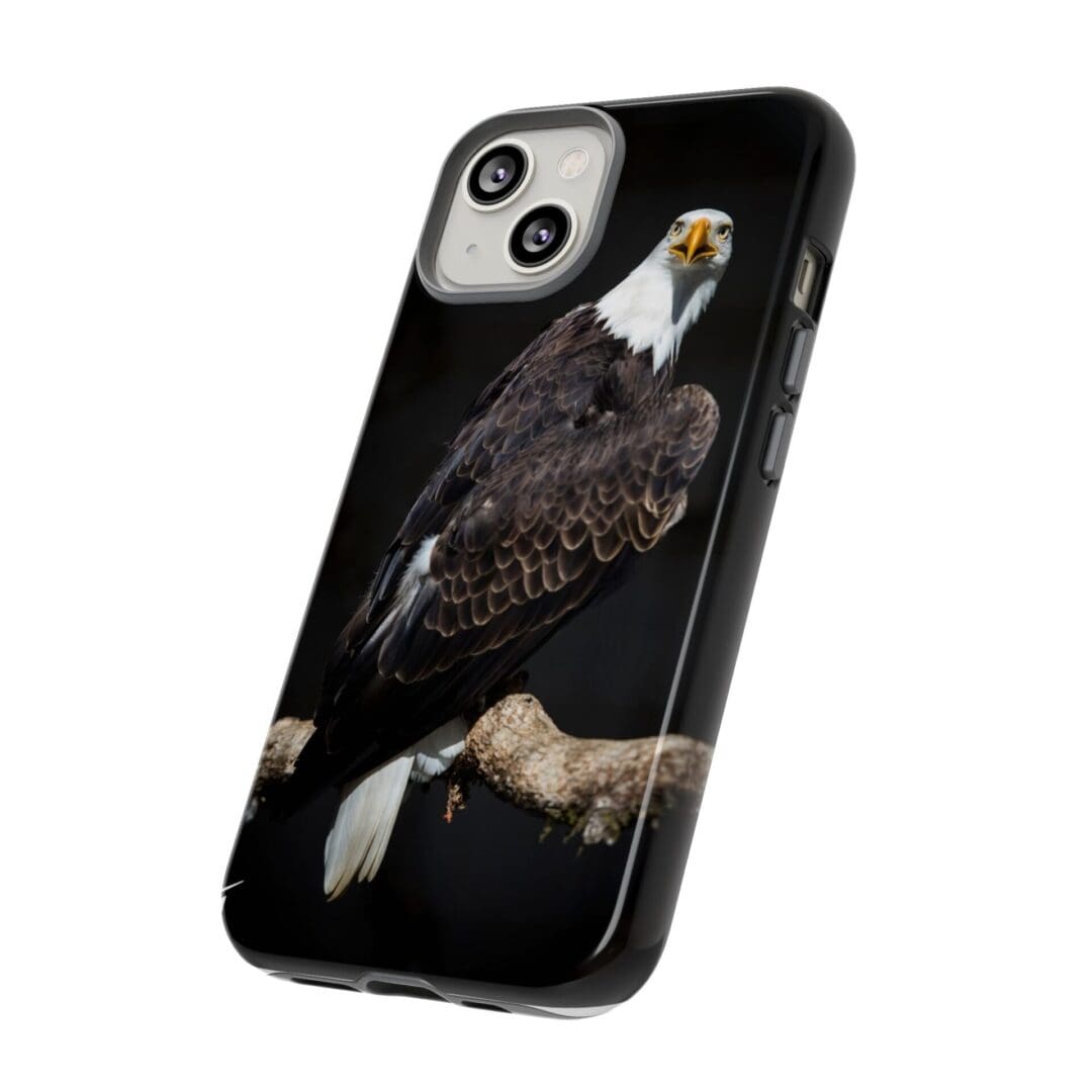 Phone case featuring a detailed bald eagle design.