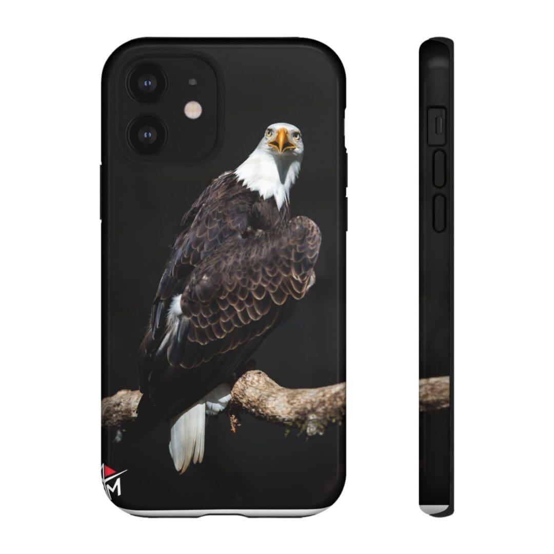 Phone case with a detailed bald eagle design.
