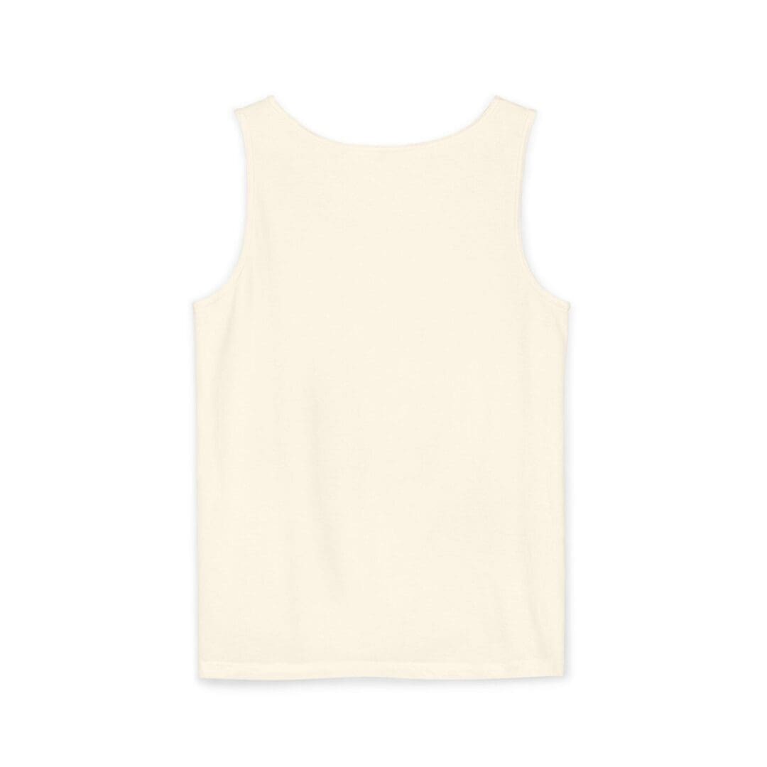 Plain sleeveless beige tank top on white background.