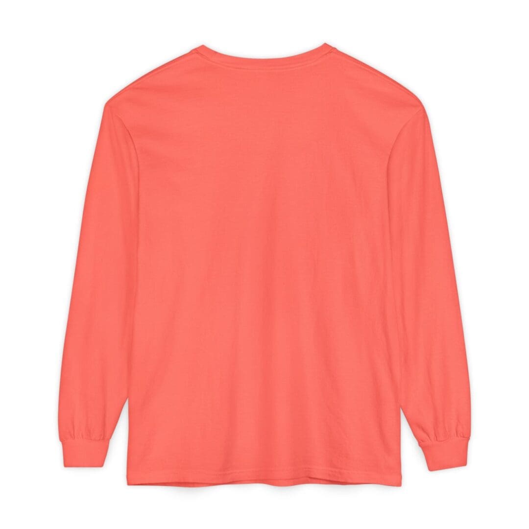 Coral long-sleeve shirt with a simple design.
