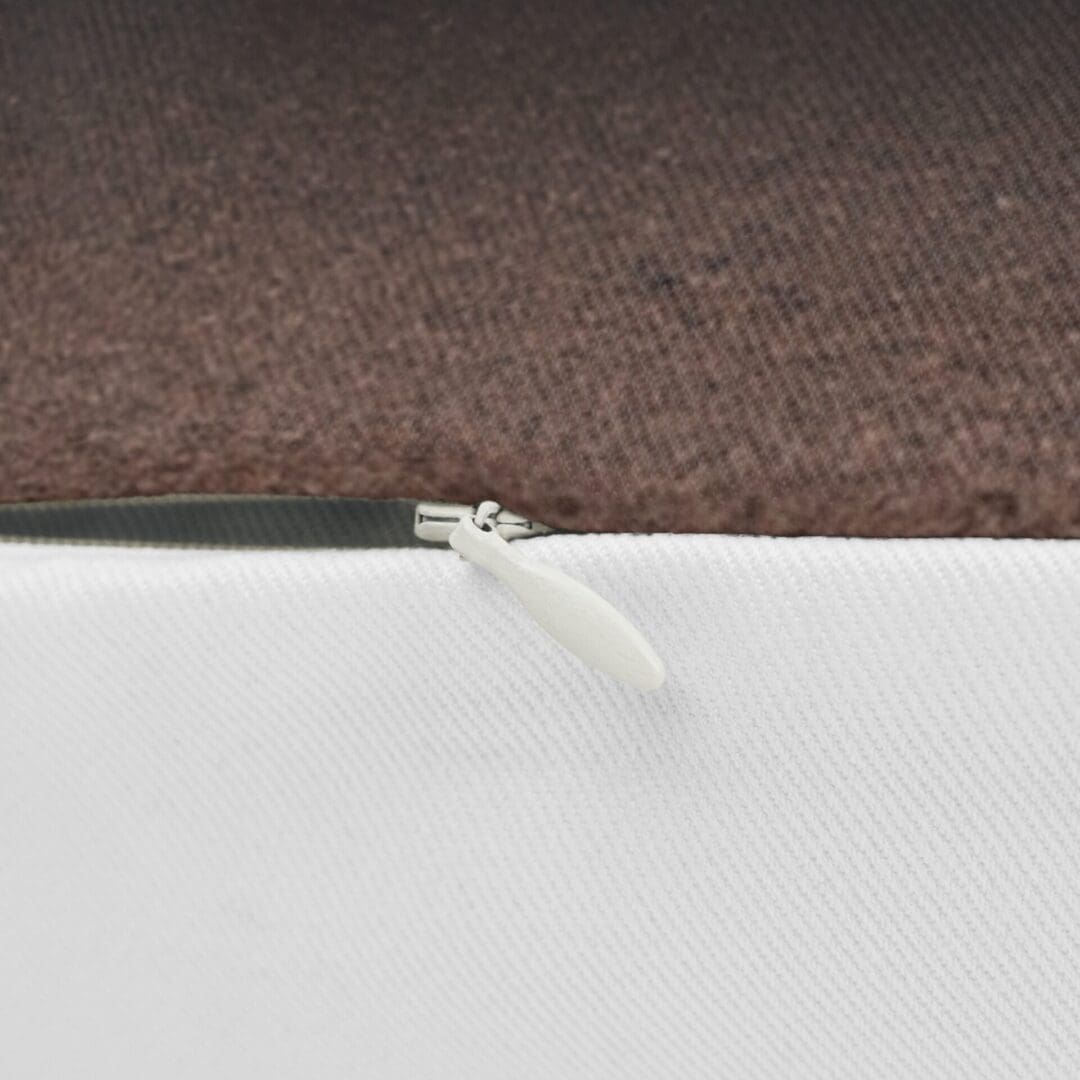 A small white insect crawling on a surface edge.