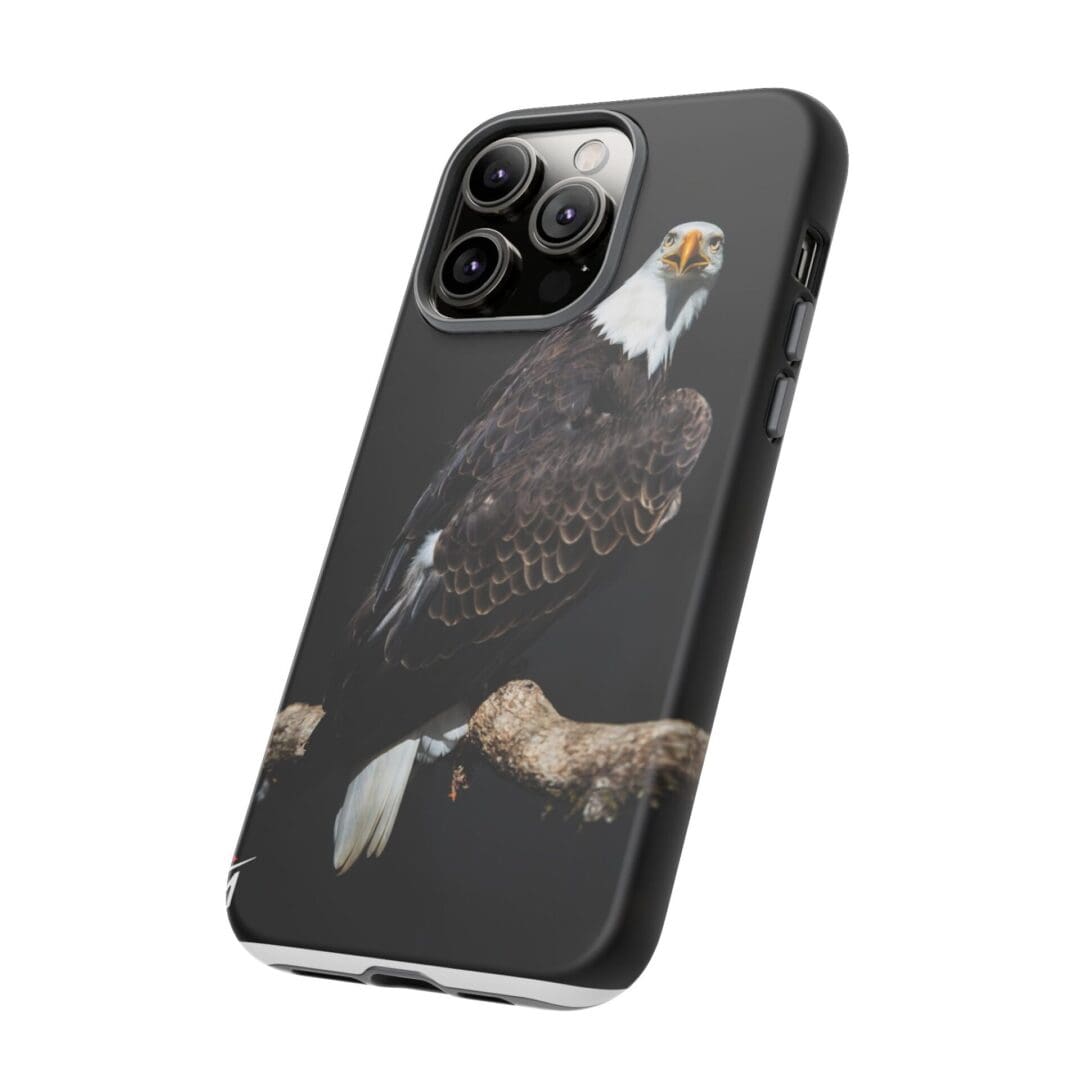 Black phone case with a vintage-style dog portrait and floral design.