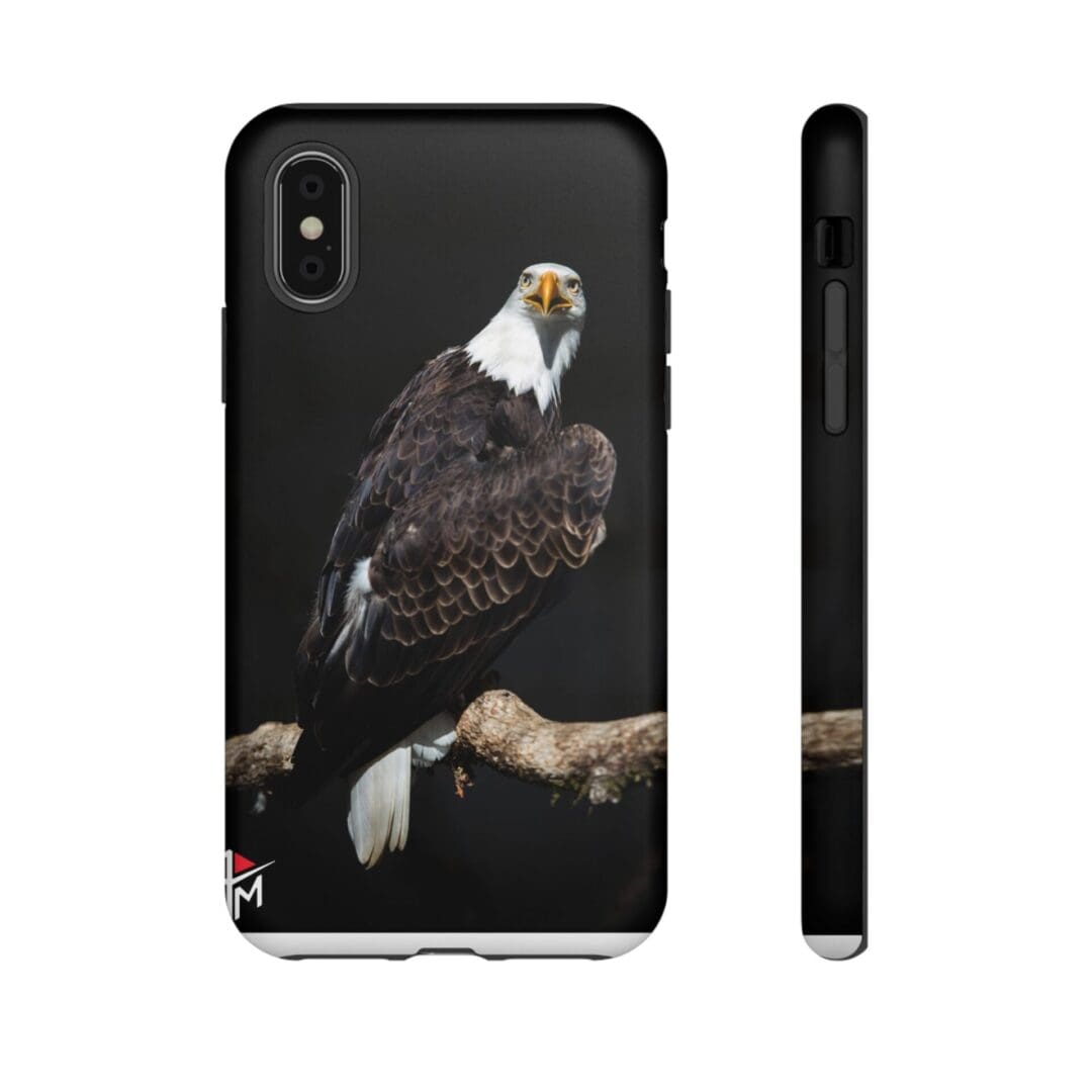 Phone case featuring a bald eagle perched on a branch.