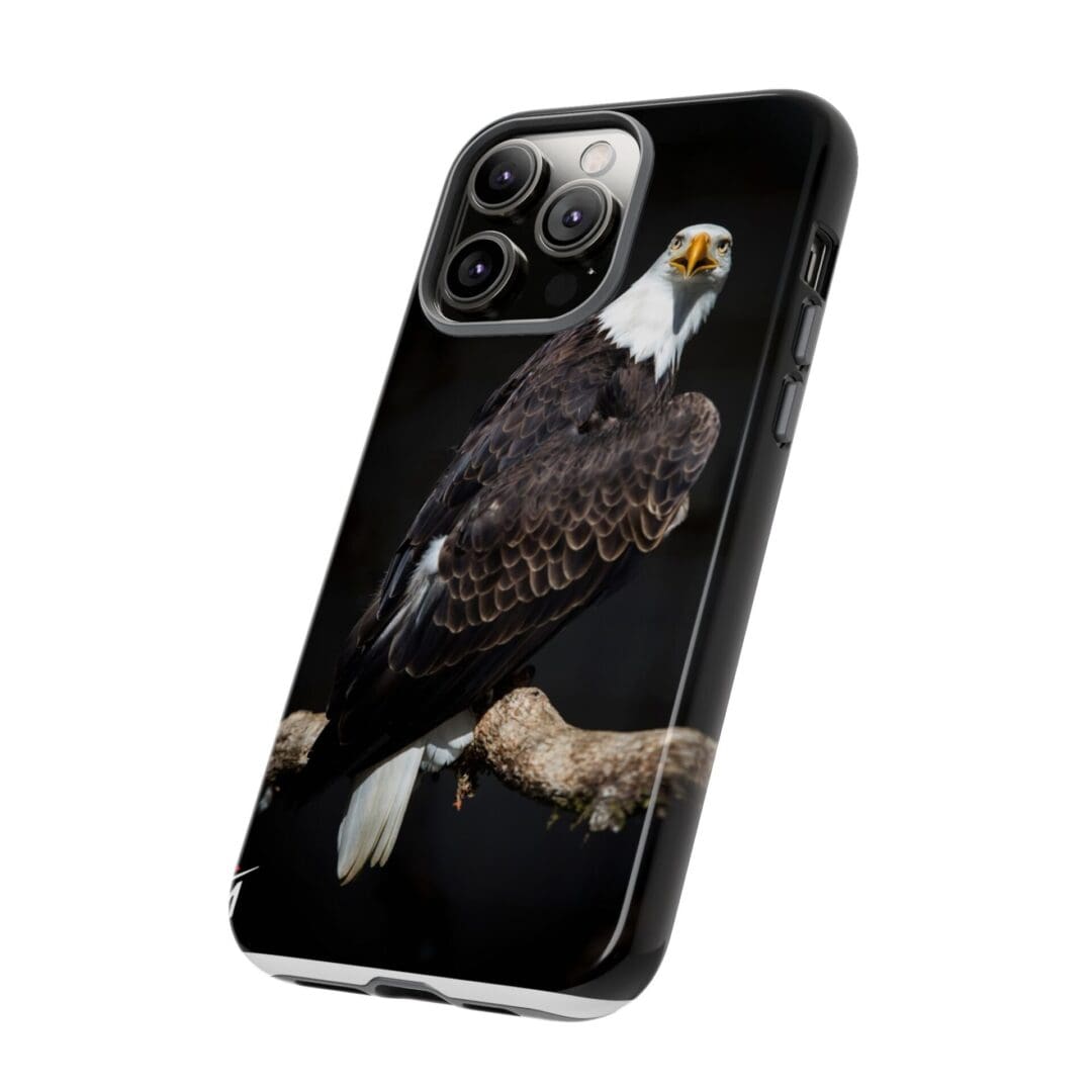 Phone case with a detailed bald eagle design.