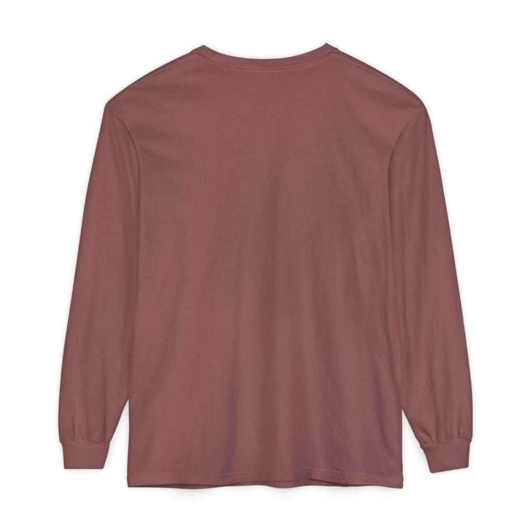 Simple long-sleeve shirt in muted mauve color.