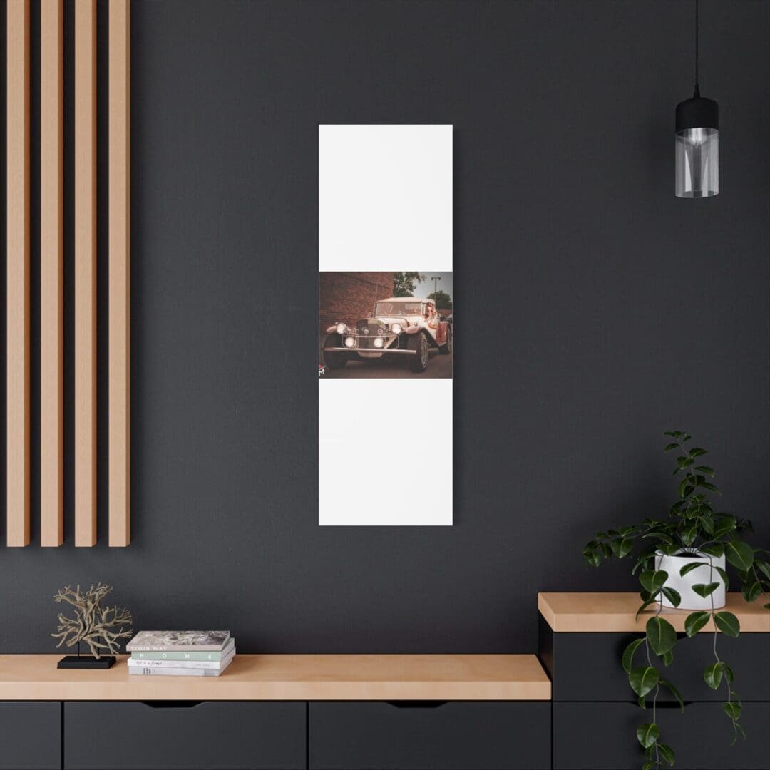 Modern minimalist room with dark walls and a vertical wall calendar.