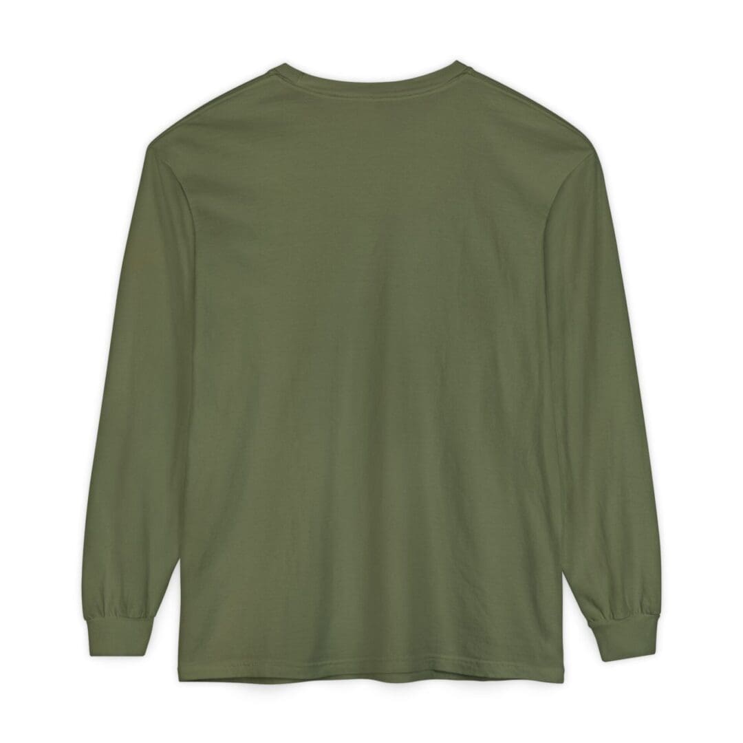 Olive green long-sleeve shirt with a simple design.
