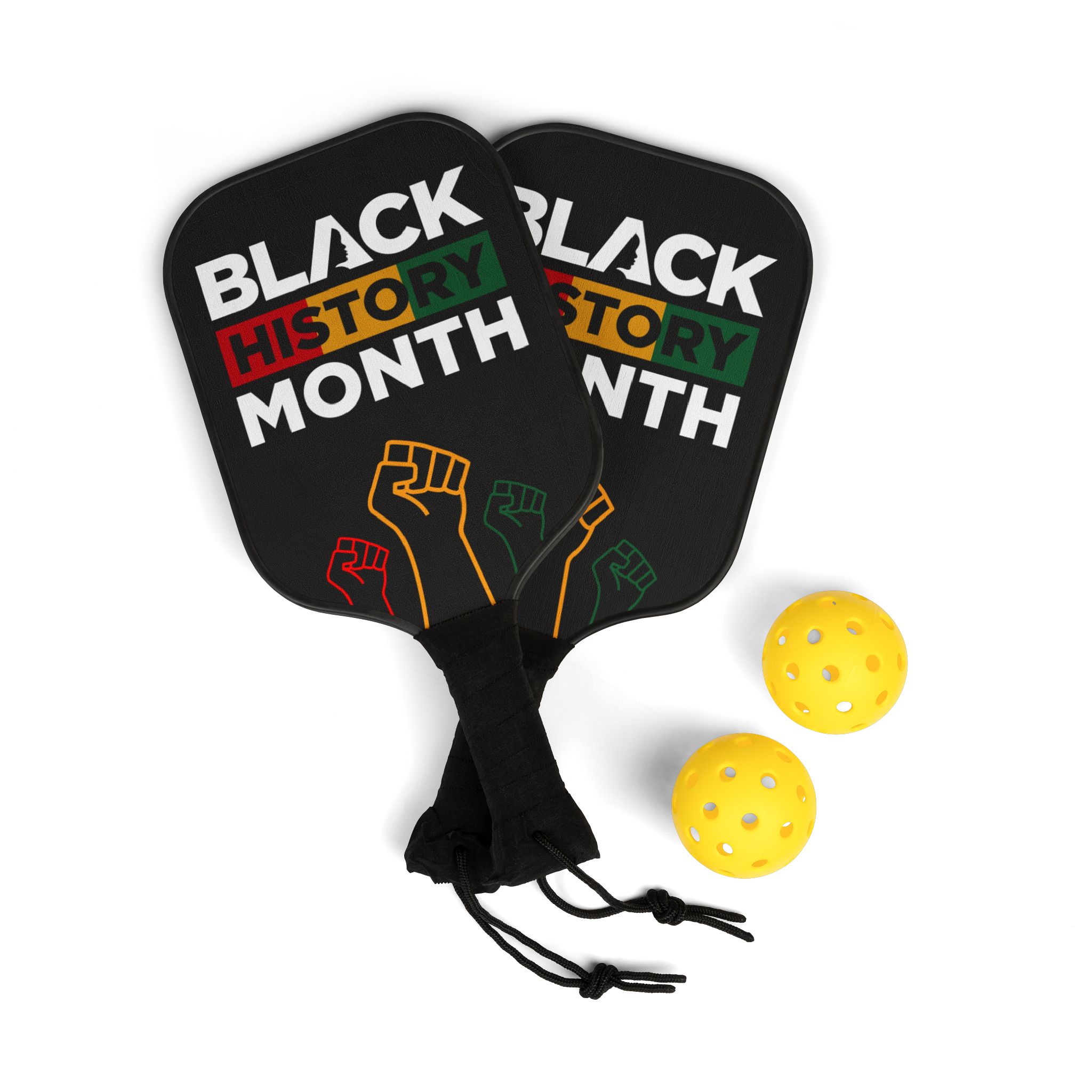 Pickleball Paddles — "Black History Month" Design Kit (2 Paddles + Balls)