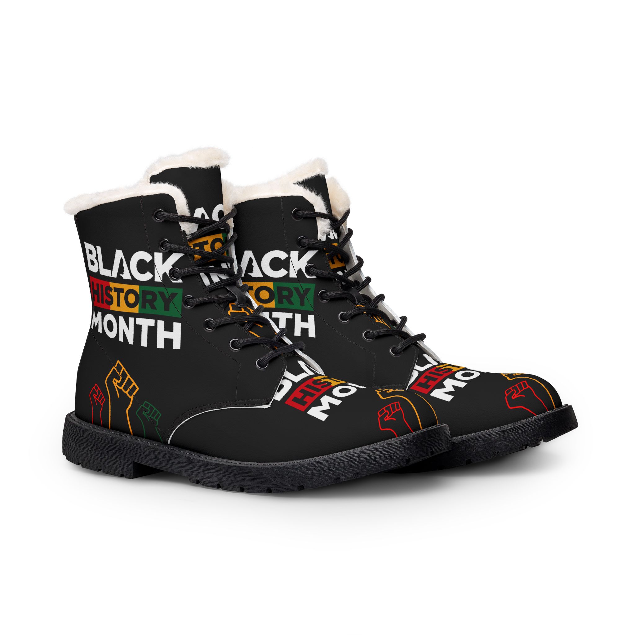 Men's Black Fur-Lined Leather Boots – Insulated Winter Lace-Up Work Boots