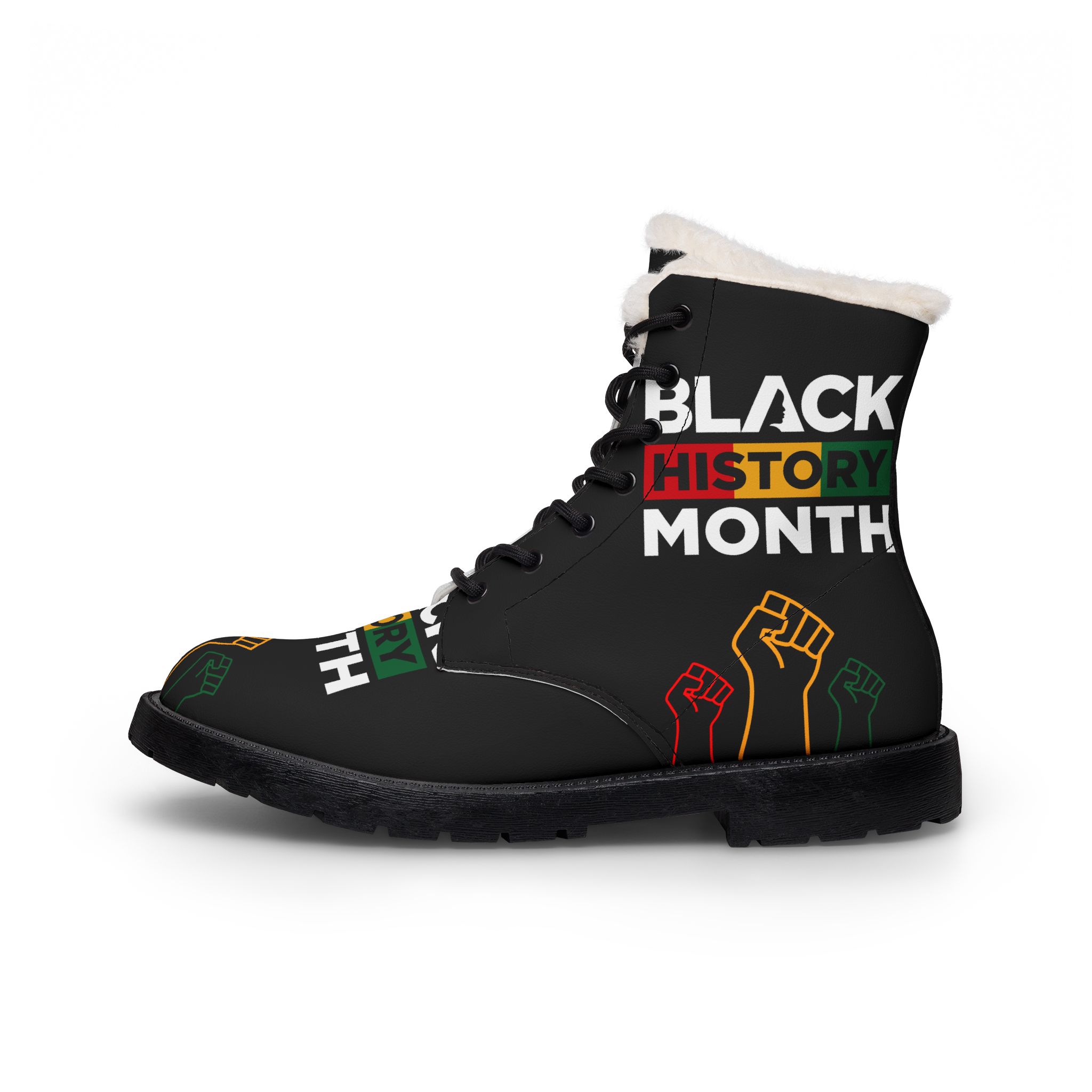 Men's Black Fur-Lined Leather Boots – Insulated Winter Lace-Up Work Boots